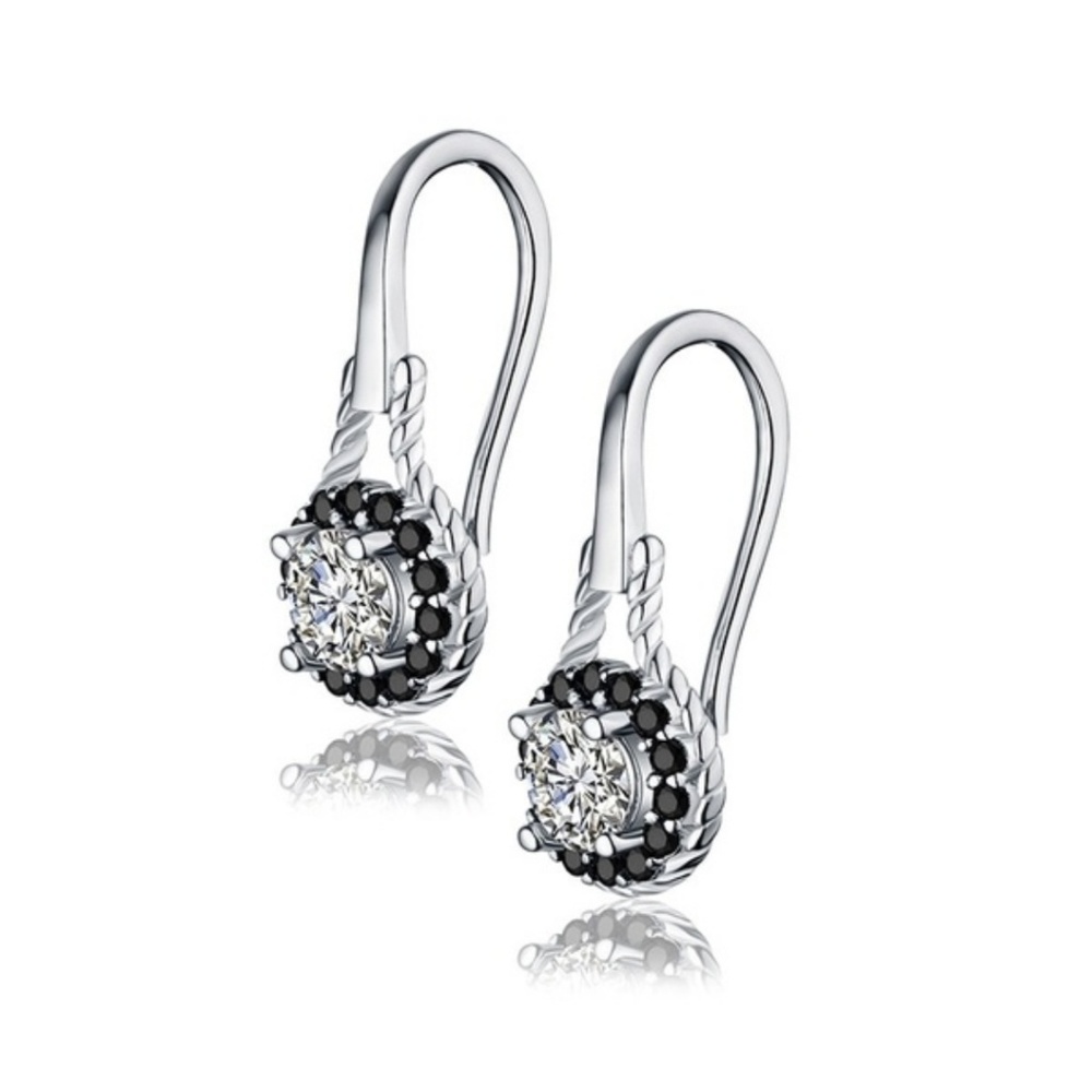 New SS Earrings with a CZ Stone and Black Accents